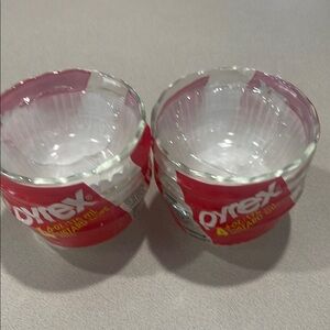 Pyrex Red and White Glass Cups